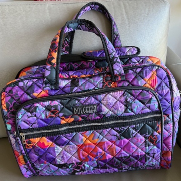 DOLCEZZA large quilted fabric travel bag multicolour purple with shoulder strap - Picture 1 of 16